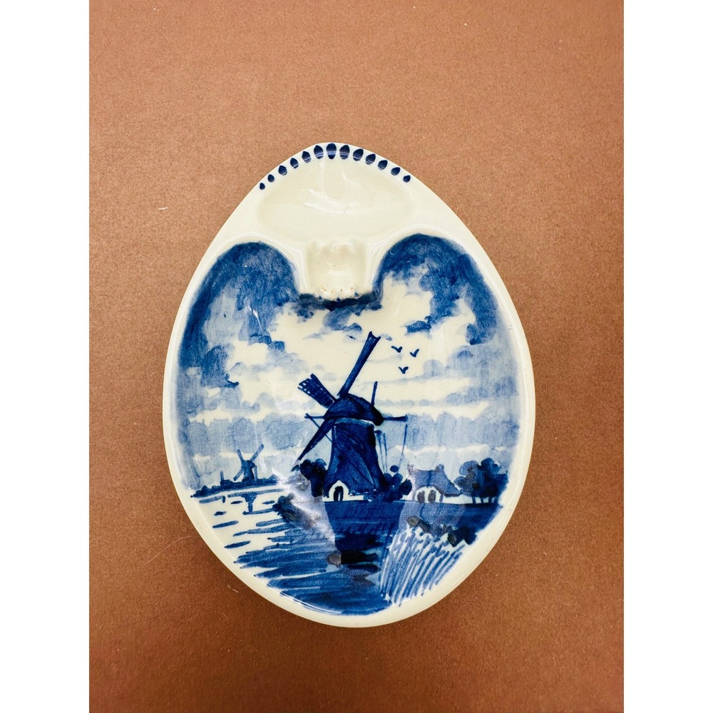 Vintage Delft Handpainted Holland Blue White Windmill Ceramic Ashtray 1472